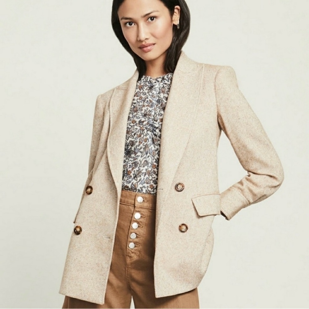 Veronica Beard Pyle Double Breasted Dickey Jacket Blazer in Camel Size 2